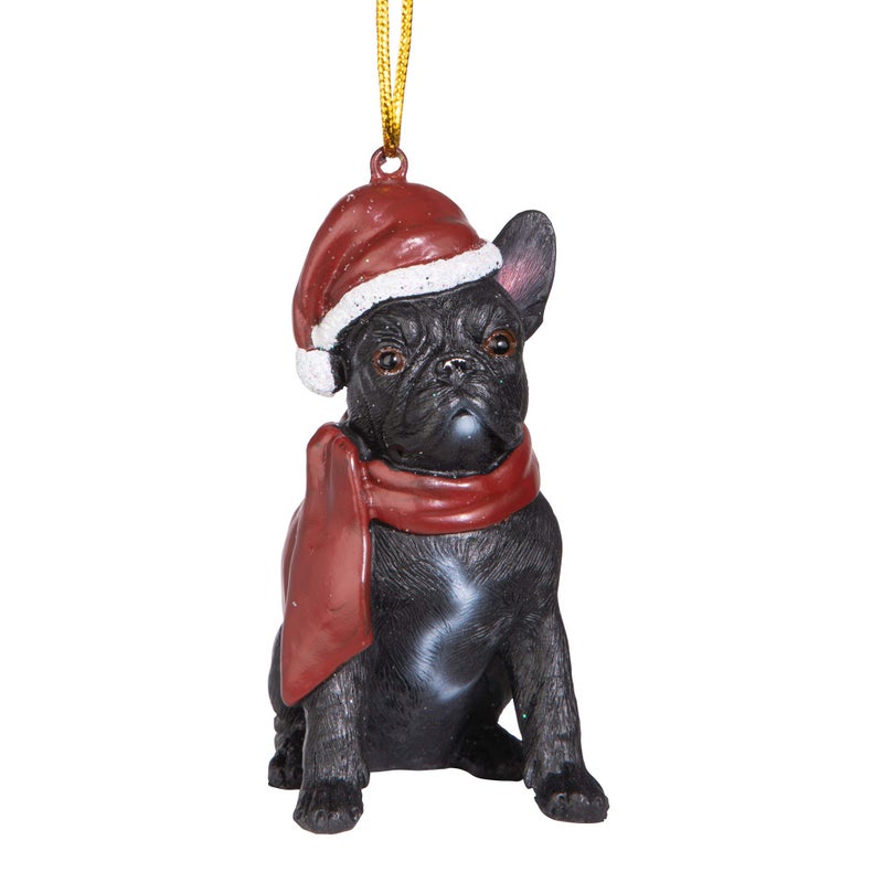 Design Toscano Christmas Xmas French Bulldog Holiday Dog Ornaments, Full Color - Image 2